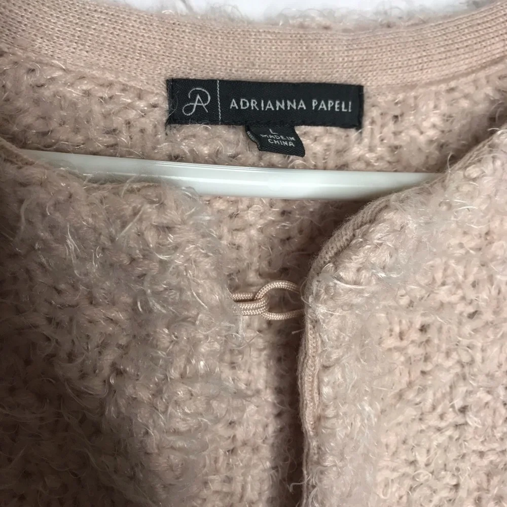 Adrianna Papell blush pink fuzzy open cardigan Lg